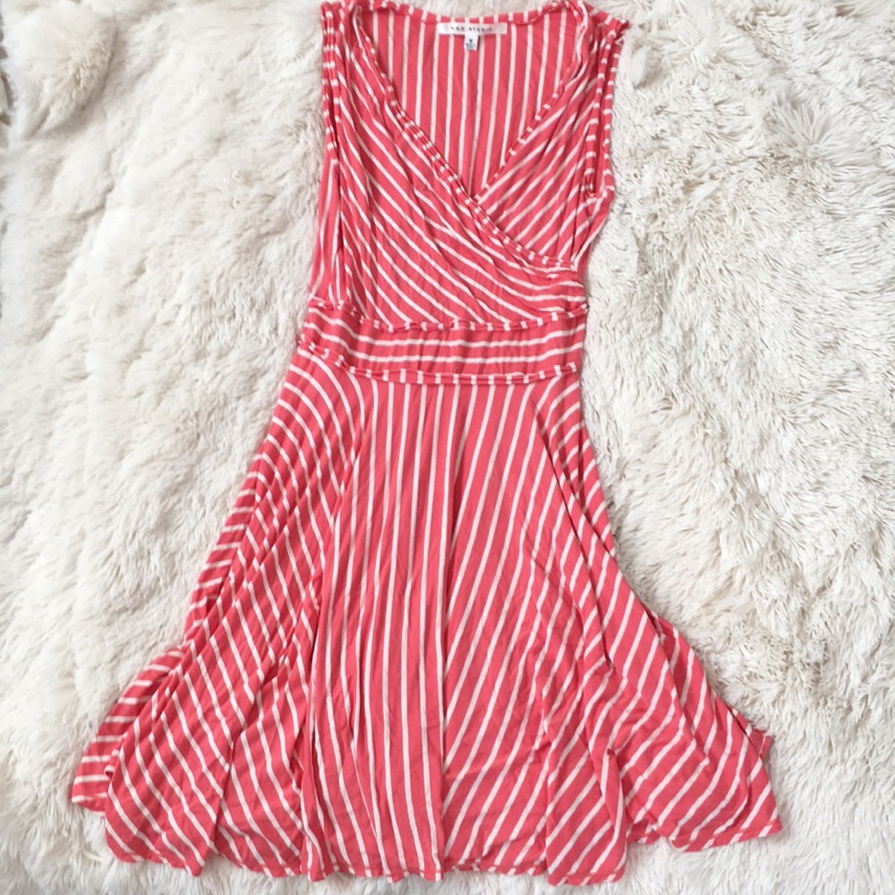 Coral Striped Wrap Dress